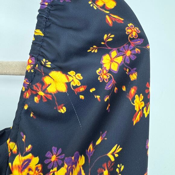 C/MEO Collective mini satin dress large bishop sleeves square neck blue floral - Picture 12 of 12